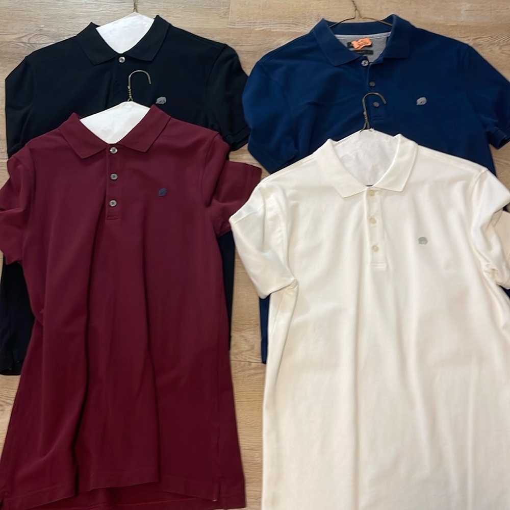 4 Mens Banana Republic Polos in Large Tall in (black, maroon, navy, & white)